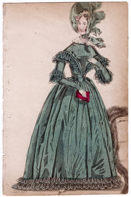 1836 [lavendar dress, green hat, umbrella] 